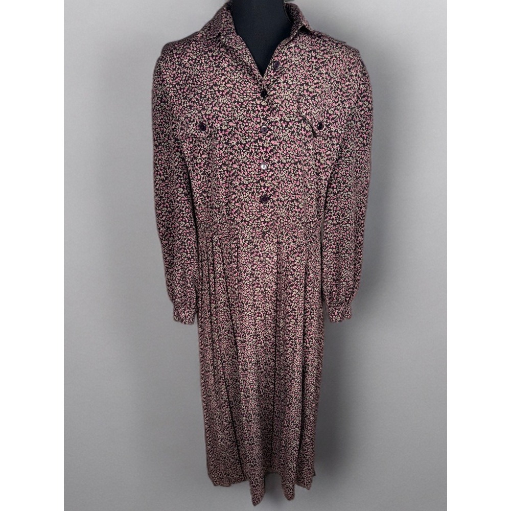 VTG Leslie Fay Womens Prairie Modest Maxi Dress Floral Padded‎ Shoulders 10